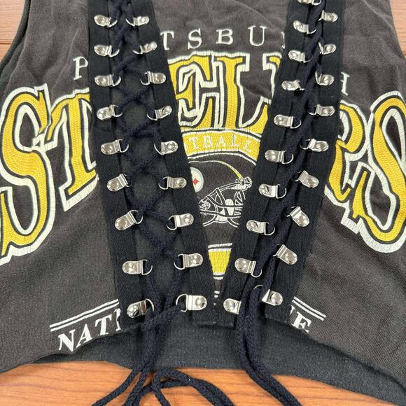 FURST OF A KIND VINTAGE Pittsburgh Steelers Lace UP Handmade Cut Shirt Cropped - Picture 6 of 6